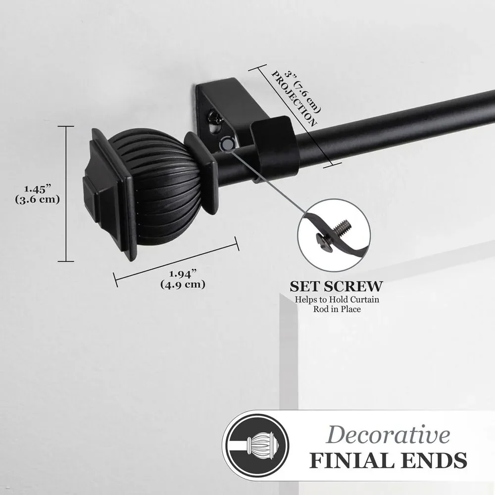 4-Pack Kenney Beckett Soft Square End Standard Decorative Window Curtain Rod,